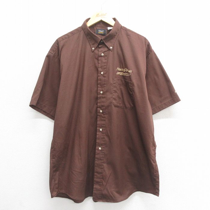XL★古着 半袖 シャツ メンズ 90年代 90s PARTS 大きいサイズ ロング丈 ボタンダウン こげ茶 ブラウン 25jun18 中古 トップス