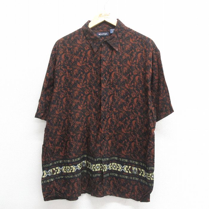 【50%OFF】L★古着 ピューリタン 半袖 シャツ メンズ 00年代 00s レーヨン こげ茶他 ブラウン 25jun18 中古 トップス