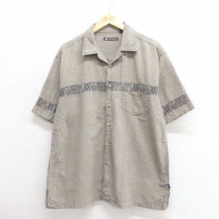 L★古着 半袖 シャツ メンズ コットン 開襟 オープンカラー ベージュ他 カーキ 25jun18 中古 トップス
