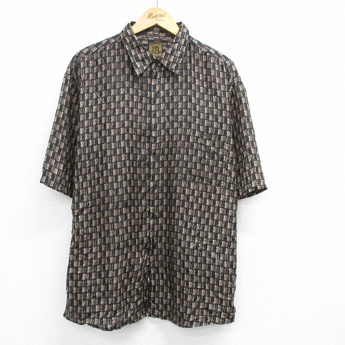XL★古着 半袖 シャツ メンズ 総柄 大きいサイズ 黒他 ブラック 25jun18 中古 トップス