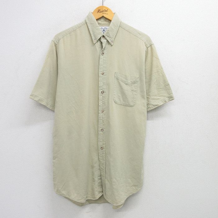 【20%OFF】XL★古着 ブルックスブラザーズ BROOKS BROTHERS 半袖 ブランド シャツ メンズ 90年代 90s ロング丈 ボタンダウン USA製 ベージュ カーキ 25jun18 中古 トップス