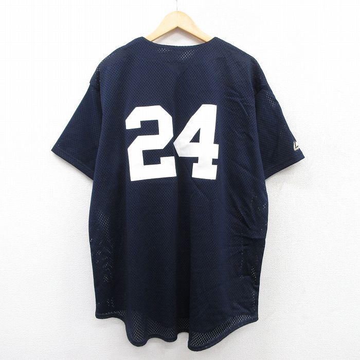 XL★古着 マジェスティック 半袖 ベースボール シャツ メンズ MLB ニューヨークヤンキース 24 メッシュ地 大きいサイズ 紺 ネイビー メジャーリーグ 野球 25jun18 中古 トップス