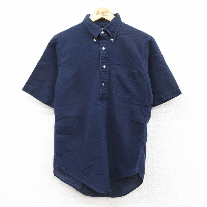 【50%OFF】M★古着 半袖 シャツ メンズ 90年代 90s コットン ボタンダウン 紺 ネイビー 25jun18 中古 トップス