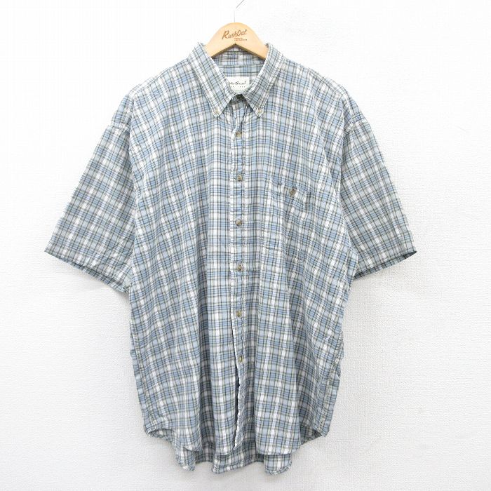【50%OFF】XL★古着 エディーバウアー 半袖 シャツ メンズ 00年代 00s 大きいサイズ ロング丈 コットン ボタンダウン 薄紺他 ネイビー チェック 25jun18 中古 トップス