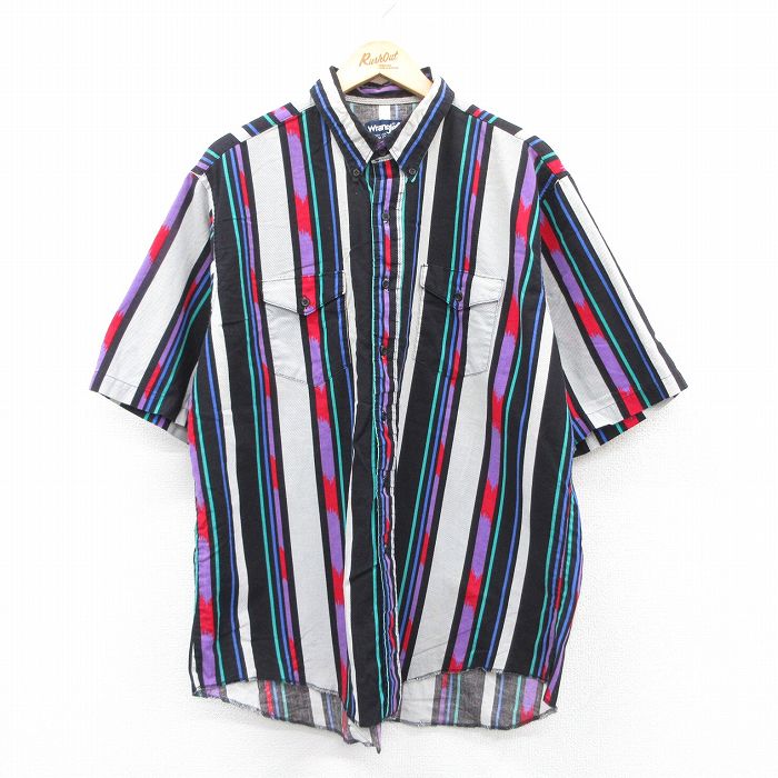 Wrangler 90s 半袖ウエスタンシャツ ブラックストライプ XL | 古着