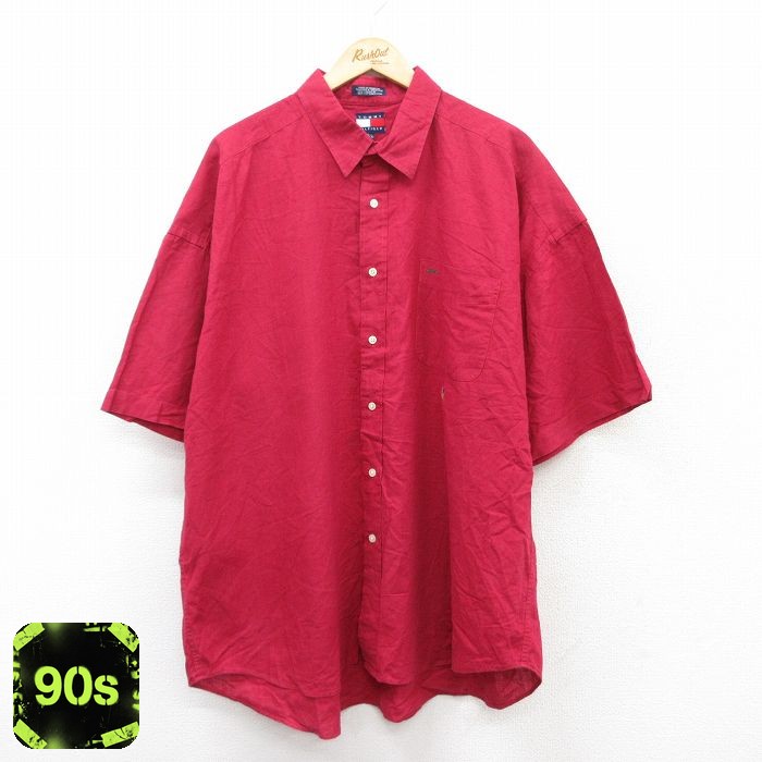 トミーヒルフィガー 90s 半袖シャツ ワンポイントロゴ レッド XL | 古着
