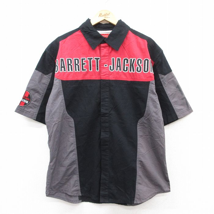 L★古着 半袖 シャツ メンズ バレットジャクソン マルチカラー コットン 黒他 ブラック 内側メッシュ 25jun18 中古 トップス