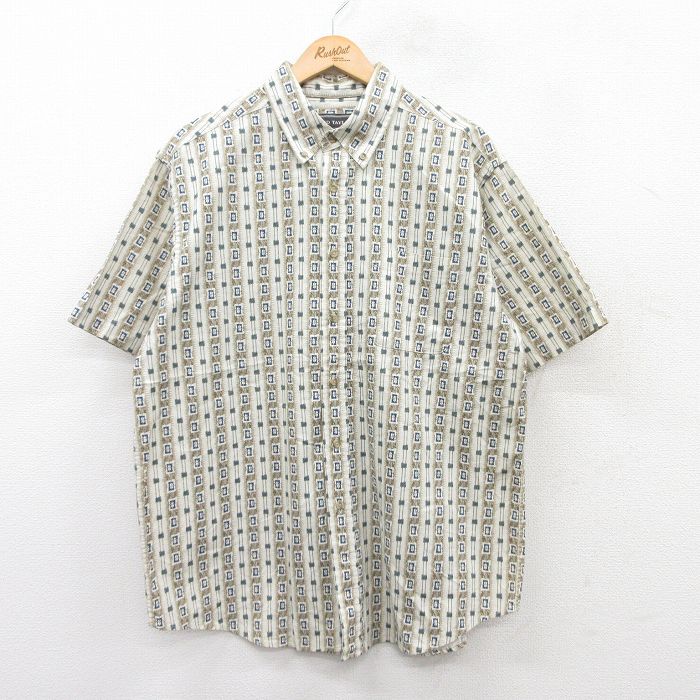 90s 半袖シャツ 総柄 ベージュ L | 古着