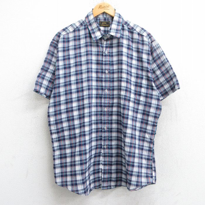 00s 半袖シャツ ネイビーチェック XL | 古着