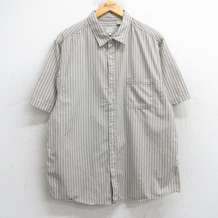 L★古着 HAGGAR 半袖 シャツ メンズ コットン ベージュ系他 カーキ ストライプ 25jun18 中古 トップス