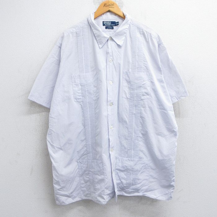 XL★古着 ラルフローレン Ralph Lauren 半袖 ブランド キューバ シャツ メンズ 90年代 90s JAVA 大きいサイズ ロング丈 コットン 薄紫系 パープル 【spe】 25jun19 中古 トップス