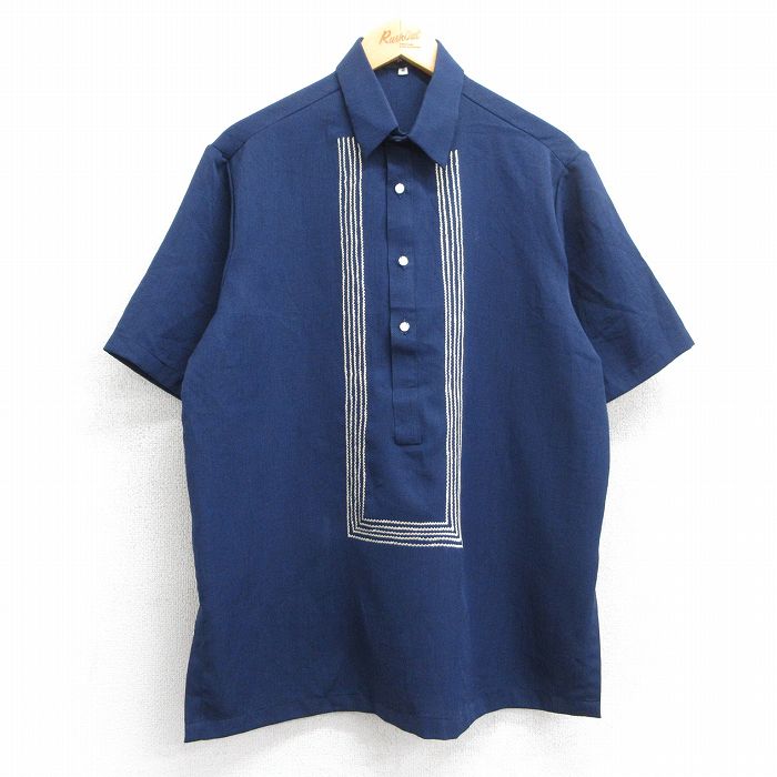 L★古着 半袖 シャツ メンズ 紺他 ネイビー 25jun19 中古 トップス
