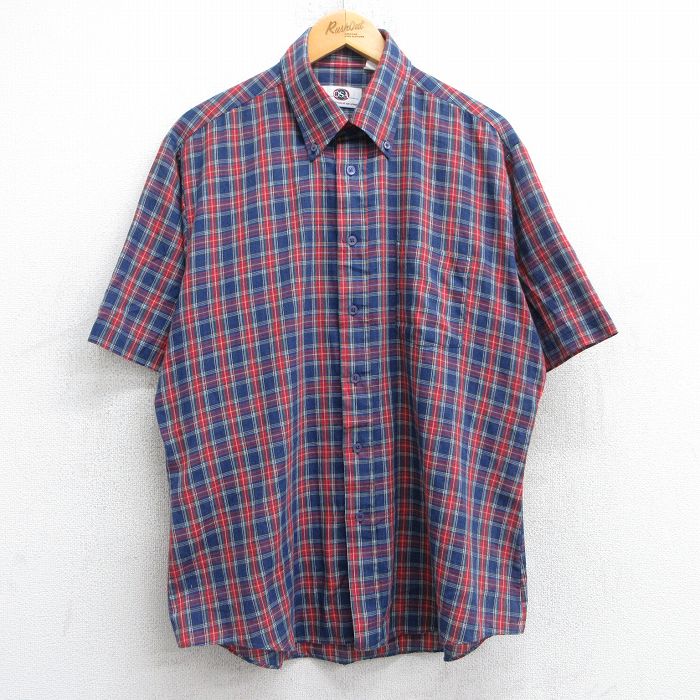 【20%OFF】XL★古着 半袖 シャツ メンズ 90年代 90s ボタンダウン 紺他 ネイビー チェック 25jun19 中古 トップス