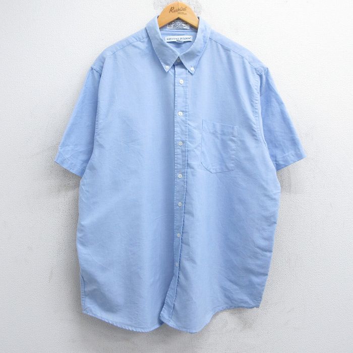 XL★古着 半袖 シャツ メンズ 00年代 00s オックスフォード 大きいサイズ ロング丈 ボタンダウン 薄紺 ネイビー 25jun19 中古 トップス
