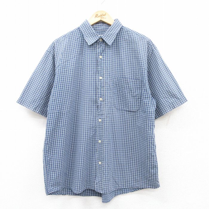 XL★古着 オールドネイビー OLD NAVY 半袖 シャツ メンズ コットン 紺他 ネイビー チェック 25jun20 中古 トップス