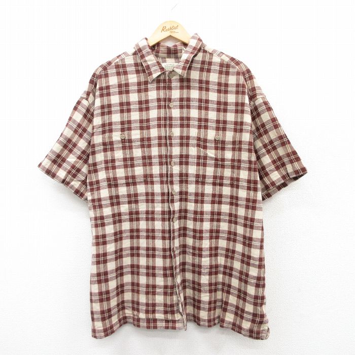 XL★古着 セントジョンズベイ 半袖 シャツ メンズ 00年代 00s 大きいサイズ コットン 茶他 ブラウン チ 【spe】 25jun20 中古 トップス