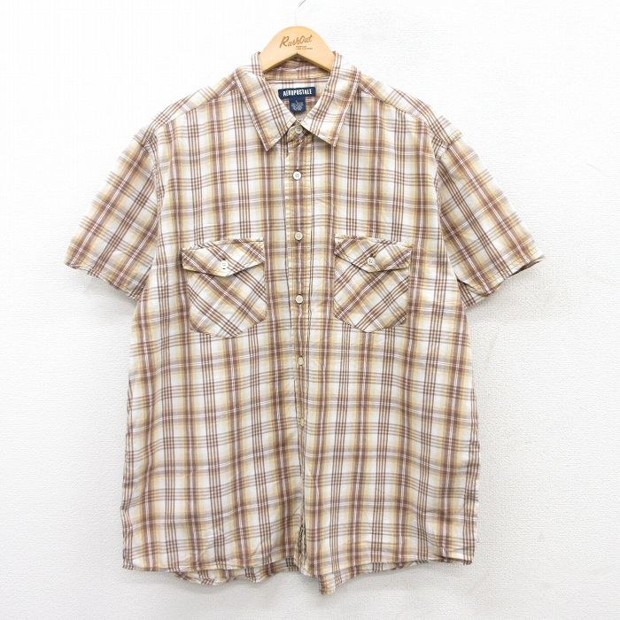 XL★古着 エアロポステール AEROPOSTALE 半袖 シャツ メンズ 00年代 00s コットン 茶他 ブラウン チェック 25jun20 中古 トップス