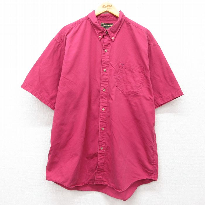 XL★古着 半袖 シャツ メンズ 00年代 00s 大きいサイズ ロング丈 コットン ボタンダウン 濃ピンク系 25jun21 中古 トップス