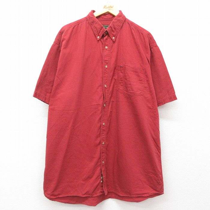 XL★古着 半袖 シャツ メンズ 00年代 00s 大きいサイズ ロング丈 コットン ボタンダウン 赤 レッド 25jun21 中古 トップス
