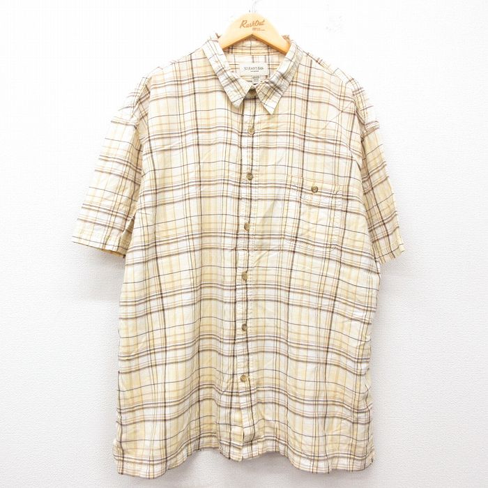 XL★古着 セントジョンズベイ 半袖 シャツ メンズ 大きいサイズ コットン 薄黄他 イエロー チェック 25jun21 中古 トップス