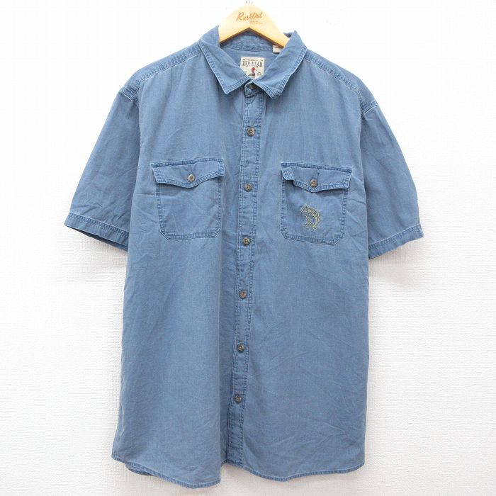 レッドヘッド 半袖シャツ 魚 ネイビー XL | 古着