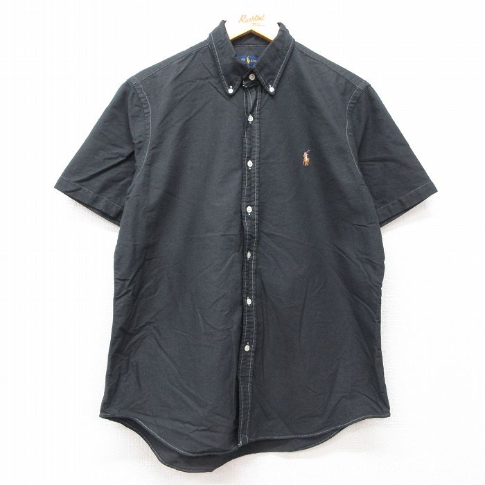 L★古着 ラルフローレン Ralph Lauren 半袖 ブランド シャツ メンズ ワンポイントロゴ コットン ボタンダウン 黒 ブラック 25jun21 中古 トップス