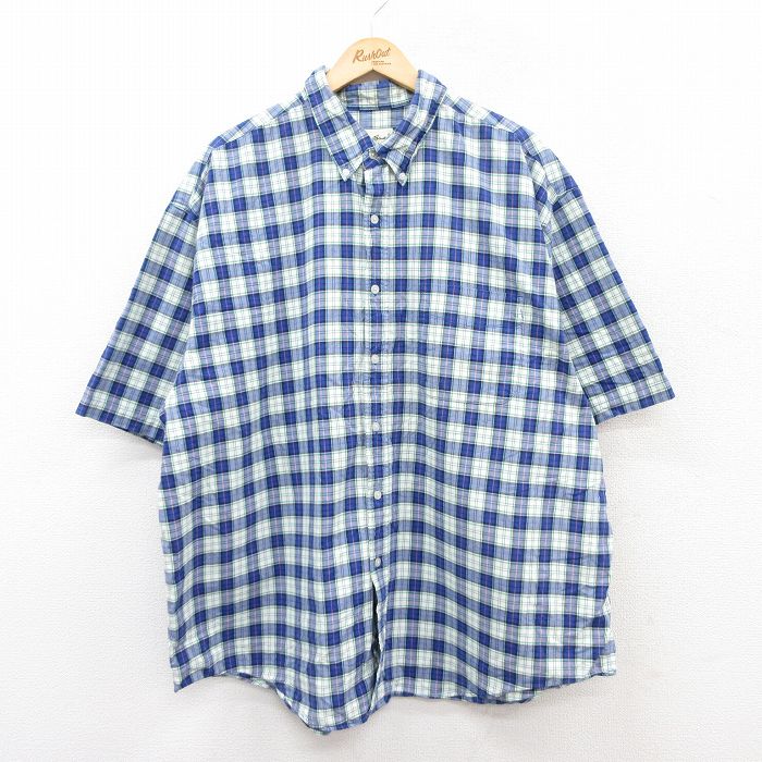XL★古着 エディーバウアー 半袖 シャツ メンズ 00年代 00s 大きいサイズ コットン ボタンダウン 紺他 ネイビー チェック 【spe】 25jun21 中古 トップス