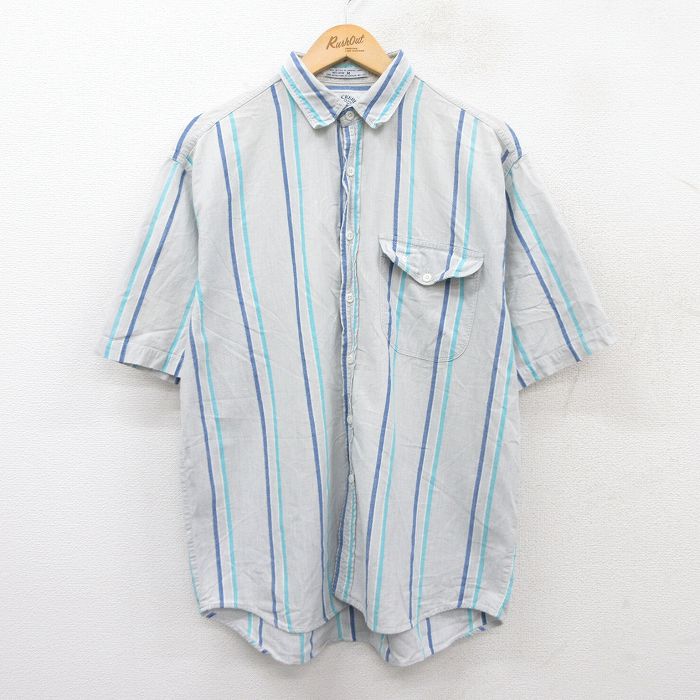 L★古着 ドッカーズ 半袖 シャツ メンズ 90年代 90s ワンポイントロゴ コットン USA製 グレー他 ストライプ 25jun21 中古 トップス