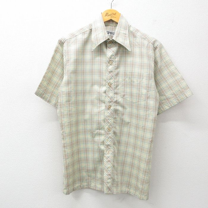 M★古着 半袖 シャツ メンズ 80年代 80s 濃ベージュ他 カーキ チェック 25jun21 中古 トップス