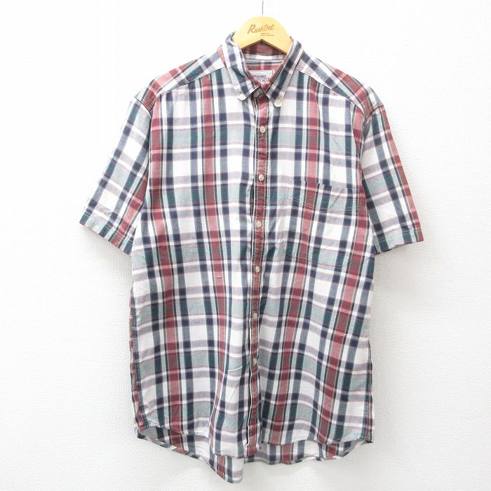 L★古着 ラングラー Wrangler 半袖 シャツ メンズ 90年代 90s コットン ボタンダウン 白他 ホワイト チェック 25jun21 中古 トップス