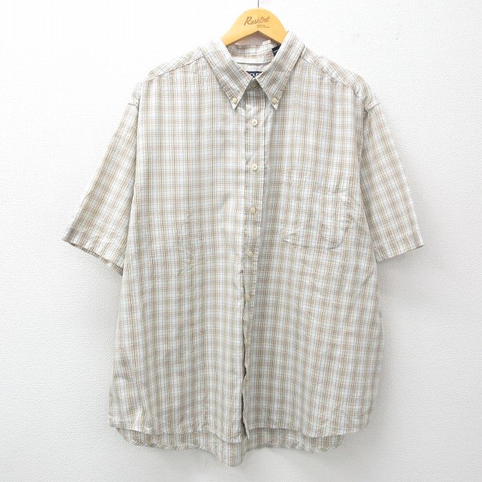 XL★古着 ピューリタン 半袖 シャツ メンズ 00年代 00s 大きいサイズ ボタンダウン ベージュ他 カーキ チェック 25jun21 中古 トップス