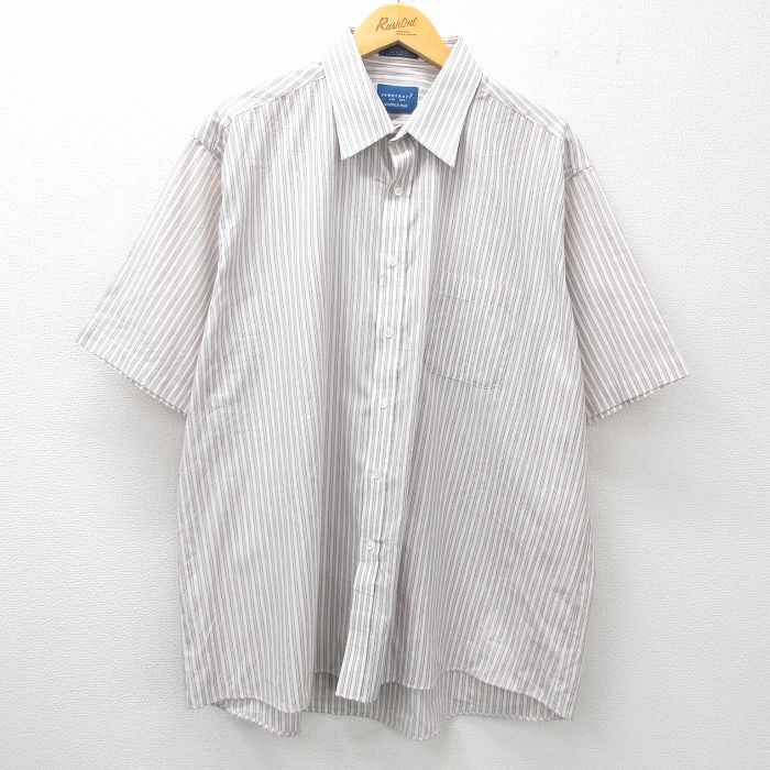 XL★古着 タウンクラフト 半袖 シャツ メンズ 90年代 90s 大きいサイズ グレー他 ストライプ 25jun21 中古 トップス