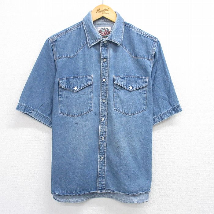 XL★古着 半袖 ウエスタン シャツ メンズ 00年代 00s 大きいサイズ コットン 紺 ネイビー デニム 25jun23 中古 トップス