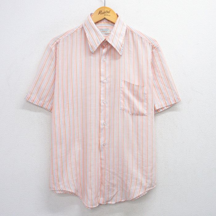L★古着 マンハッタン 半袖 シャツ メンズ 80年代 80s ピンク他 ストライプ 25jun23 中古 トップス