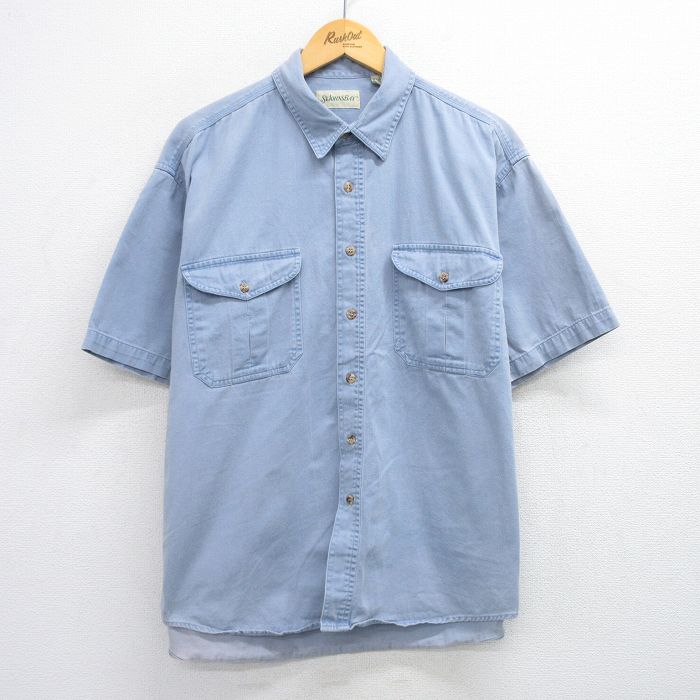 XL★古着 セントジョンズベイ 半袖 シャツ メンズ 90年代 90s 大きいサイズ コットン 薄紺 ネイビー デニム 25jun23 中古 トップス
