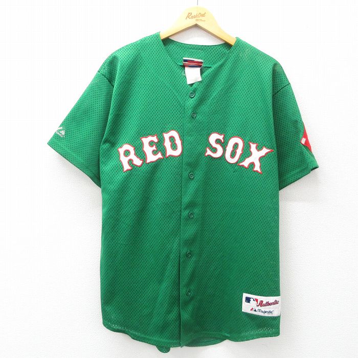 XL★古着 マジェスティック 半袖 ベースボール シャツ メンズ 00年代 00s MLB ボストンレッドソックス カートシリング 38 メッシュ地 緑他 グリーン メジャーリーグ 野球 25jun23 中古 トップス