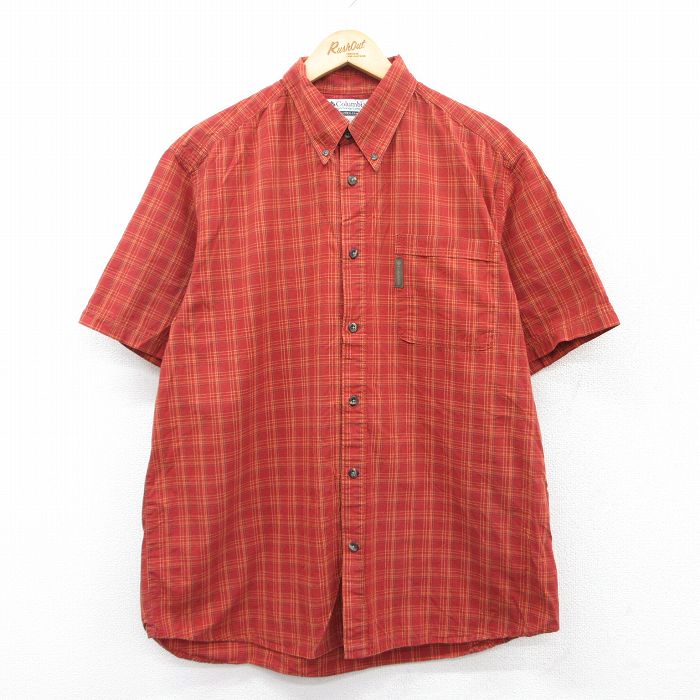 L★古着 コロンビア COLUMBIA 半袖 シャツ メンズ 00年代 00s コットン ボタンダウン 赤系 レッド チェック 25jun23 中古 トップス