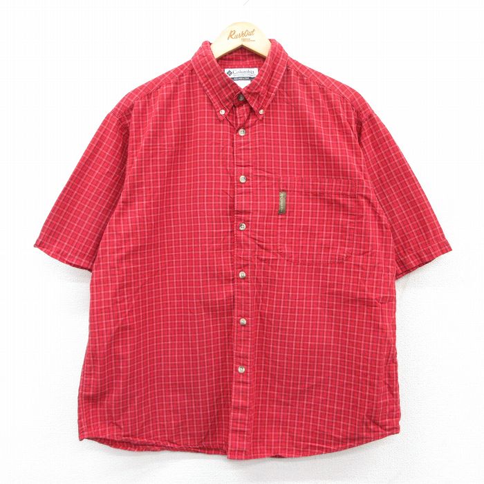 XL★古着 コロンビア COLUMBIA 半袖 シャツ メンズ 00年代 00s コットン ボタンダウン 赤他 レッド チェック 25jun23 中古 トップス