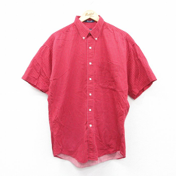 L★古着 ラルフローレン Ralph Lauren チャップス 半袖 ブランド シャツ メンズ 90年代 90s 総柄 コットン ボタンダウン 赤他 レッド 25jun23 中古 トップス