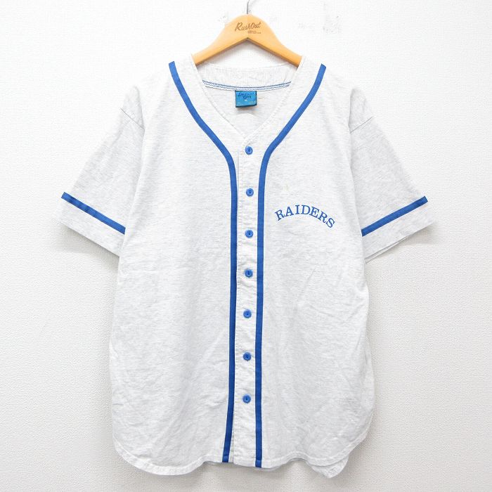 XL★古着 半袖 ベースボール シャツ メンズ 90年代 90s RAIDERS 12 コットン USA製 薄グレー 霜降り他 25jun23 中古 トップス