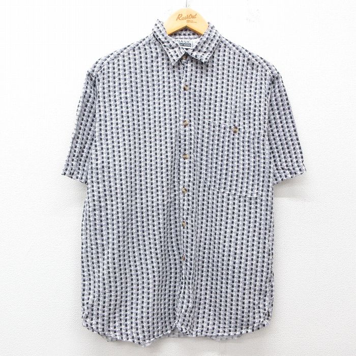 L★古着 ベーシックエディションズ 半袖 シャツ メンズ 00年代 00s 総柄 レーヨン 白他 ホワイト 25jun23 中古 トップス