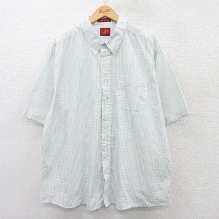 XL★古着 HAGGAR 半袖 シャツ メンズ 大きいサイズ ロング丈 ボタンダウン 白他 ホワイト チェック 25jun24 中古 トップス