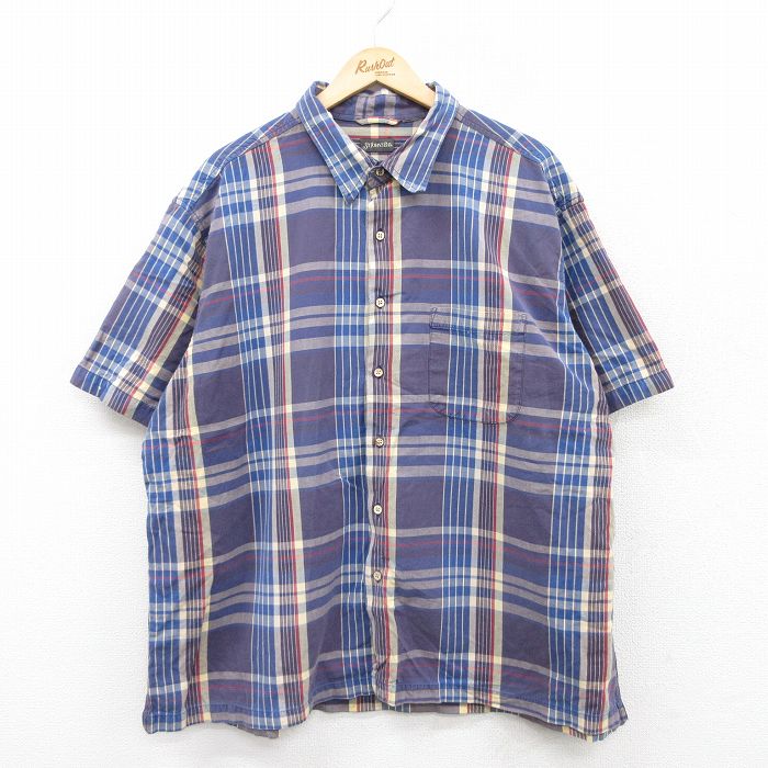 【20%OFF】XL★古着 セントジョンズベイ 半袖 シャツ メンズ 大きいサイズ 紫他 パープル チェック 25jun24 中古 トップス