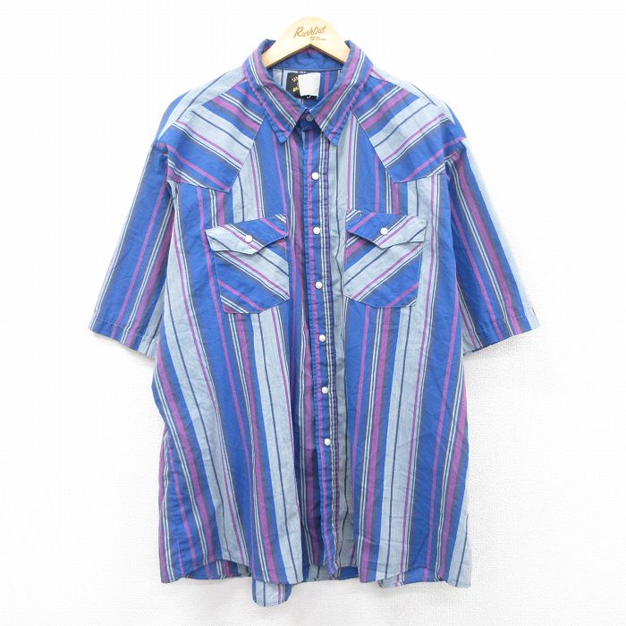 【50%OFF】キー 80s 半袖ウエスタンシャツ ブルーストライプ XL | 古着