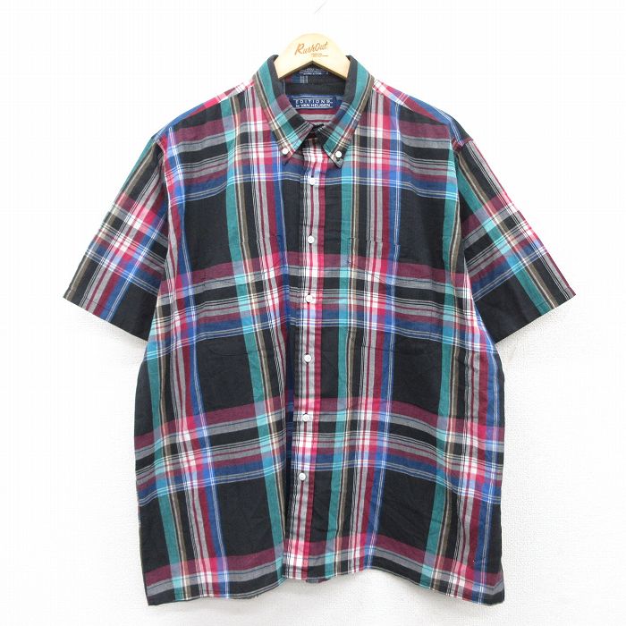 XL★古着 バンヒューセン 半袖 シャツ メンズ 90年代 90s 大きいサイズ ボタンダウン 黒他 ブラック チェック 【spe】 25jun24 中古 トップス