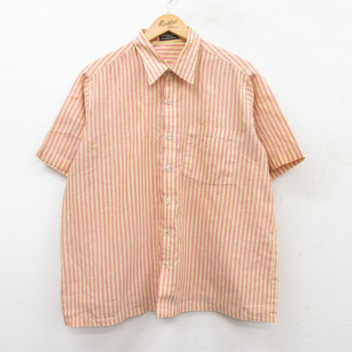 【50%OFF】XL★古着 半袖 シャツ メンズ 90年代 90s 黄他 イエロー ストライプ 25jun24 中古 トップス
