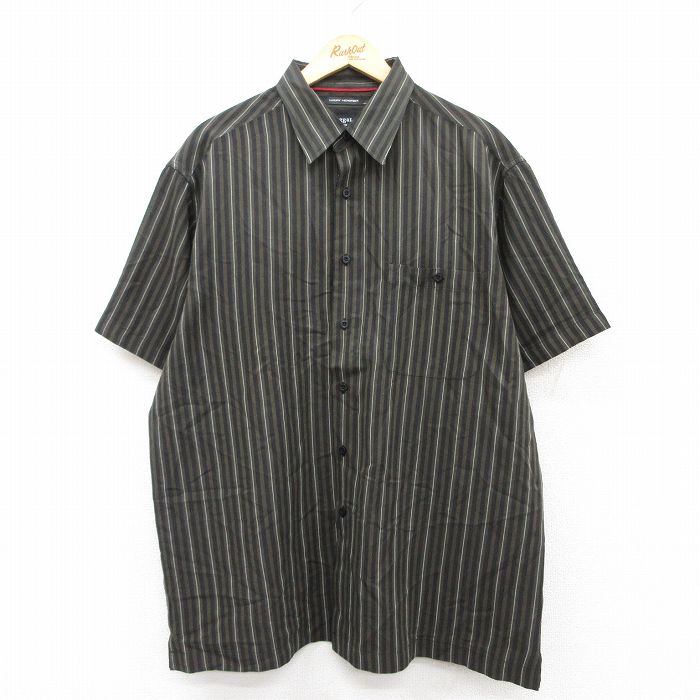XL★古着 HAGGAR 半袖 シャツ メンズ 大きいサイズ ロング丈 黒他 ブラック ストライプ 25jun24 中古 トップス