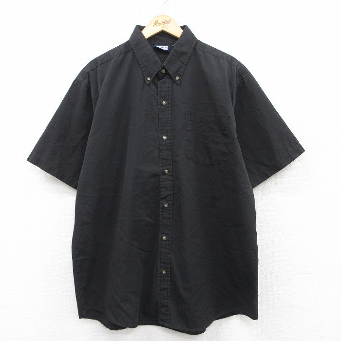 XL★古着 半袖 シャツ メンズ 大きいサイズ ロング丈 ボタンダウン 黒 ブラック 25jun24 中古 トップス