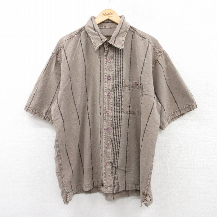 XL★古着 半袖 シャツ メンズ 00年代 00s 大きいサイズ コットン 茶他 ブラウン 25jun24 中古 トップス