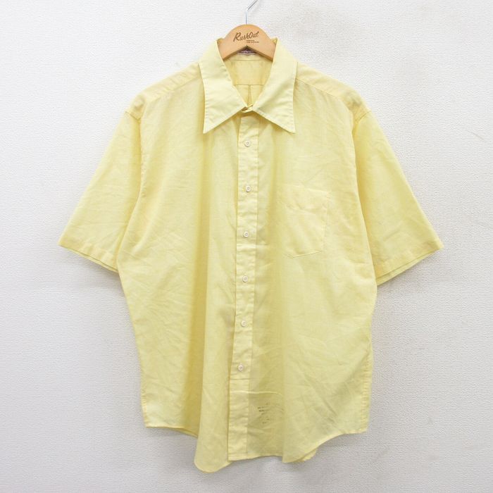 XL★古着 半袖 シャツ メンズ 80年代 80s 大きいサイズ 黄 イエロー 25jun24 中古 トップス